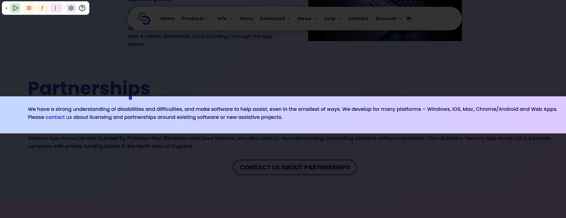 A web page with the reading ruler band tracking a line of text and the surrounding text dimmed